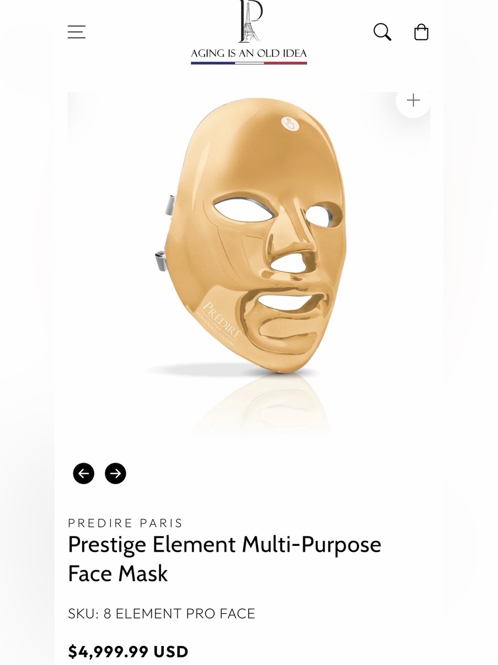 PreDIRE Paris Prestige Element Face Mask — Gold